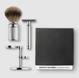 Baxter of California Shaving Kit with Double Edge Razor, Silver Tip Badger Shaving Brush & Chrome Stand