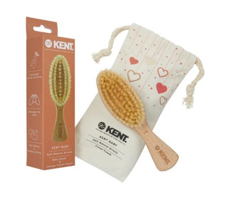 Kent Baby Soft Bristle Beechwood Brush with Canvas Travel Pouch
