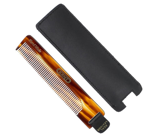 Kent Handmade 112mm Comb with Leather Tab and Case Fine Hair