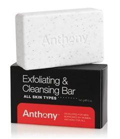 Anthony Exfoliating and Cleansing Soap Bar for all skin types on top of its packaging